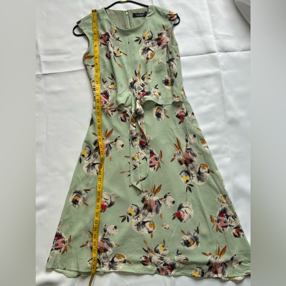 LAUREN RALPH LAUREN Floral Self Tie Front Waist Cap Sleeve A-Line Dress Size:2 - Picture 4 of 12